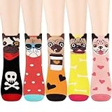 Jeasona 5 Pairs Pug Socks for Women Cotton Pug Gifts for Dog Lovers Christmas Gifts for Women Dog Gift Ideas Ladies Animal Socks
