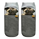 Anigood PUGS DESIGN Printed 3D Ankle Socks Low Cut Unisex Cotton Blend Multicolour Sock (Pug Cookie)