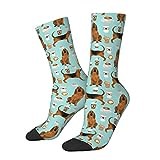 Unisex Crew Socks Bloodhound Fabric Bloodhound Fabric Dogs And Coffees Design Boot Socks Unisex Work Socks Hard Wearing Crew Socks, For Baseball, Hiking, 40Cm