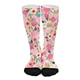 Ladies Socks 50Cm Tibetan Spaniel Flower Dog Flower Dog Cute Dog Pink Work Socks Thick Dress Socks Cushion Winter Socks For Halloween, Hiking, Christmas