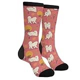 SEVEBJ Novelty Fun Crew Socks Fashion Comfortable Men And Women Crazy Dress Socks Samoyed Dog Dogs Autumn Fall Leaves