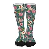 Novelty Crew Socks,Irish Wolfhound Floral Dog Green Casual Funny Dress Socks Mid Calf Sport Athletic Socks For Women Men