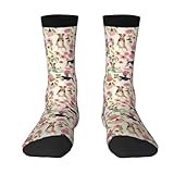 GRatka Crew Socks,Funny Compression Socks Casual Novelty Sports Socks 40CM Long For Unisex,Wire Fox Terrier Floral Cute Spring Floral Cream