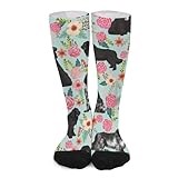 Novelty Crew Socks,Newfoundland Dogs Cute Dogs Florals Casual Funny Dress Socks Mid Calf Sport Athletic Socks For Women Men