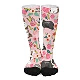 Crew Socks 50Cm Bearded Collie Flower Light Brown Bearded Collie Dog Flower Light Pink Dress Socks Thick Thick Socks Cushion Ladies Socks For Aldult, Child, Great Gift