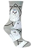 Maltese Dog Design Novelty Socks In Grey, Gray, Large