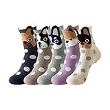 OAAO 5 Pairs Of Polka Dot Cotton Dog Socks, Novelty Socks, Funny Socks, French Bulldog Gifts, Dog Lovers Gifts For Women