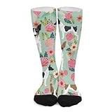 Novelty Crew Socks,Rat Terrier Floral Dog Casual Funny Dress Socks Mid Calf Sport Athletic Socks For Women Men