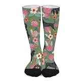 Novelty Crew Socks,Coonhound Black And Tan Dog Floral Green Casual Funny Dress Socks Mid Calf Sport Athletic Socks For Women Men