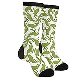 XVBCDFG Cute White Bull Terrier Green Socks Men Women Funny Crazy Novelty Crew Tube Socks, Casual Athletic Sport Dress Socks