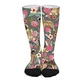 Novelty Crew Socks,Leonberger Floral Dog Casual Funny Dress Socks Mid Calf Sport Athletic Socks For Women Men