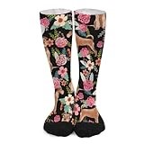 Novelty Crew Socks,Irish Terrier Floral Dog Black Casual Funny Dress Socks Mid Calf Sport Athletic Socks For Women Men