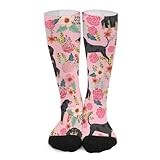 Generic Novelty Crew Socks,Coonhound Black And Tan Dog Floral Casual Funny Dress Socks Mid Calf Sport Athletic Socks For Women Men