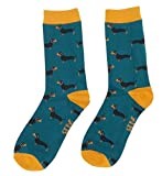 Mens Teal Dachshund Design Socks One Size 7-11 Bamboo Blend Crew Mid Calf Sausage Dogs