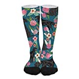 Unisex Novelty Crew Socks,Flat Coated Retriever Dog Breed Florals Sapphire Mid Calf Dress Socks Sports Socks Knee High Athletic Long Tube Stockings for Girls Women