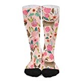 Unisex Novelty Crew Socks,Norwegian Lundehund Florals Dogs And Flowers Design Dog Mid Calf Dress Socks Sports Socks Knee High Athletic Long Tube Stockings for Girls Women