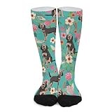 Novelty Crew Socks,Otterhound Floral Turquoise Casual Funny Dress Socks Mid Calf Sport Athletic Socks For Women Men