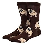 LYF STILE Dog Novelty Funny Socks - Pug Dog Head - Brown Cotton Blend Gift Mens Womans UK Size 5-11 - 1 Pair