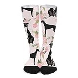 Novelty Crew Socks,Greyhound Black Floral Dog Casual Funny Dress Socks Mid Calf Sport Athletic Socks For Women Men