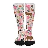 Novelty Crew Socks,Saint Bernard Floral Dog Pink Casual Funny Dress Socks Mid Calf Sport Athletic Socks For Women Men