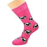 Pug Dog Pattern Cotton Blend Ladies Socks, Pink, UK Size 4-8