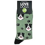 Animal Crackers 'Love Dogs' BORDER COLLIE design Dog Breed Socks, plush 80% cotton fabric, Men's or Women's sizes (UK, Alpha, One Size, Regular, Regular, Men's, Olive Green)