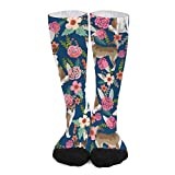 Crew Socks 50Cm Norwegian Lundehund Flower Dogs And Flowers Design Work Socks Wicking Thick Socks Thick Patterned Socks For Mens, Womens, Halloween