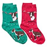 Foozys Unisex Crew Socks | Canine Small Dog Breed Novelty Socks (2 Pair) (Whippet)