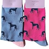 Purple Possum UK® Greyhound Socks Ladies 2 Pair Pack Greyhounds Whippet Dogs Hot Pink Blue Womens Bamboo Cotton Socks Size 3-7