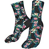 Sports Socks Flat Coated Retriever Dog Breed Flowers Trainer Socks Breathable Work Socks Comfortable Running Socks For Hiking Everyday Baseball 40Cm
