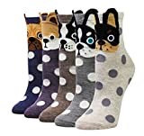Cansok Women Animal Novelty Dress Crew Socks (French BullDog Polka Dots - 5 pairs)