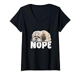Womens Lhasa Apso Nope Funny Lazy Pet Dog Cute V-Neck T-Shirt
