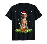 Vizsla Dog Lover Lighting Xmas Santa Vizsla Christmas T-Shirt